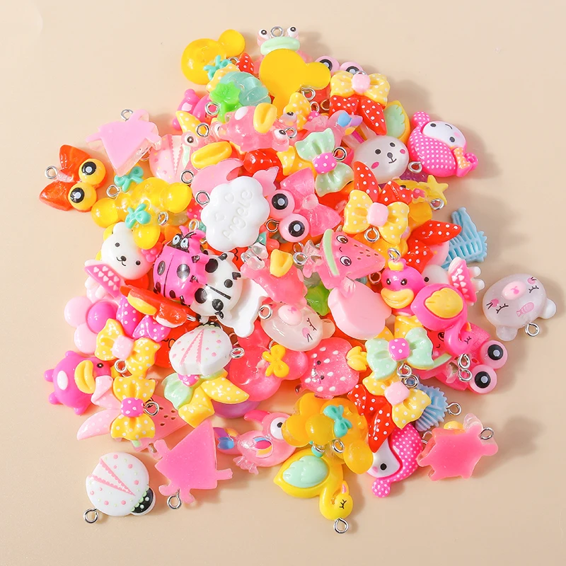 Leslie 15 Stück Harz süße Tiere Frosch Ente Schleife Blumen Charms für handgefertigte Armbänder Halsketten DIY Schmuckherstellung Zubehör – Detail 2