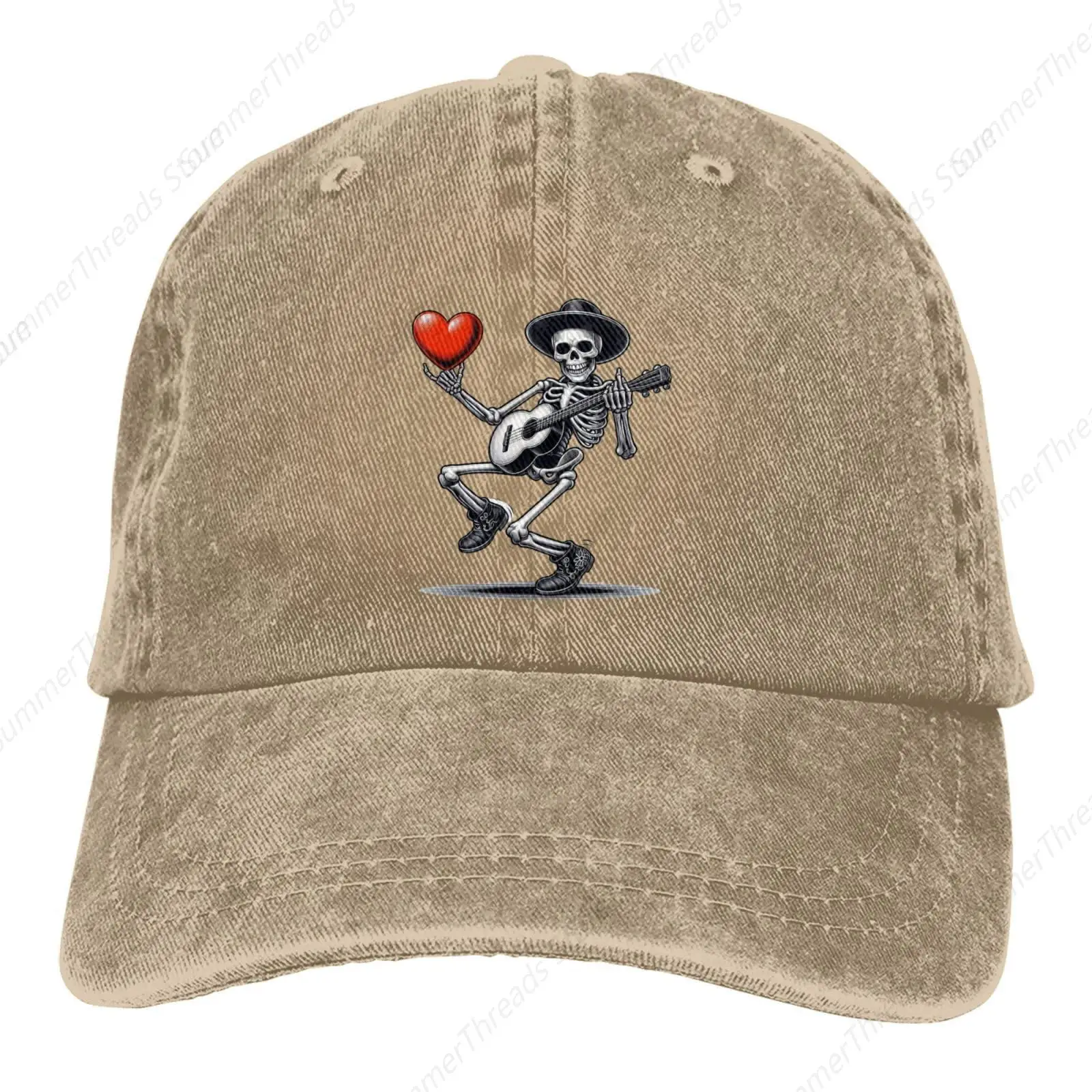 Valentine Happy Skeleton Guitar Baseball Cap Golf Dad Hat Adjustable Original Classic Low Profile Cotton Hat Men Women