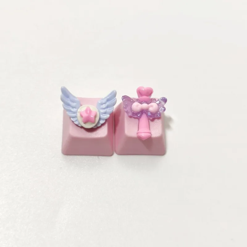 2 pz Sailor MoonTsukino Usagi Rosa Trasformatore Copritasti Anime Asse Trasversale Tastiera Meccanica Cambia Ali Bacchetta Magica Copritasti