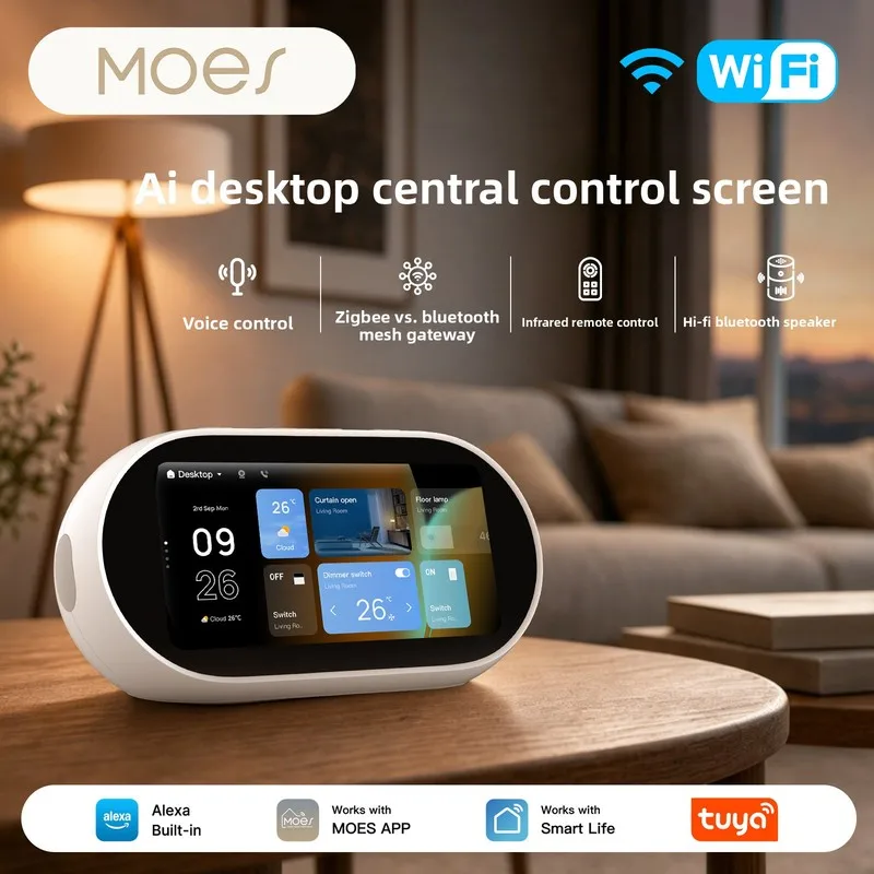 MOES Tuya WiFi smart home central control EU screen multi-mode gateway infrared remote control built-in AlexaHiFi speaker