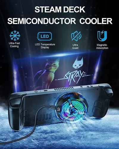 Imagen 2 del producto Rog Ally Fan Cooler, enfriamiento del disipador de calor semiconductor con ventilador de 7 aspas/exhibición LED de temperatura enfriador magnético para Rog Ally Handhel