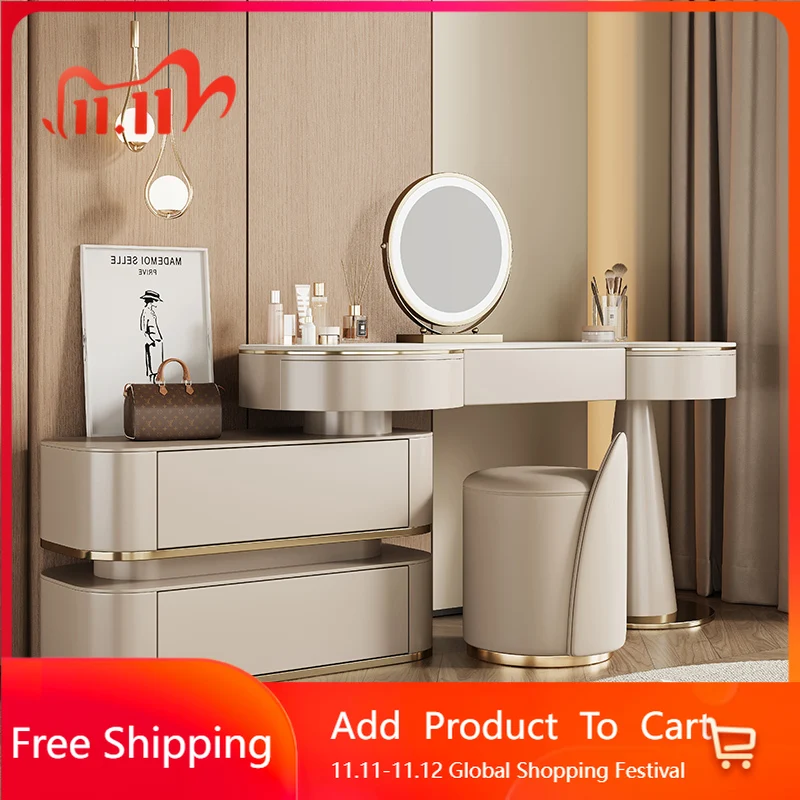 

Luxury Mid Century Vanity Table Women Living Room Modern European Makeup Dressing Table Chair Mirror Vestidores Home Furniture