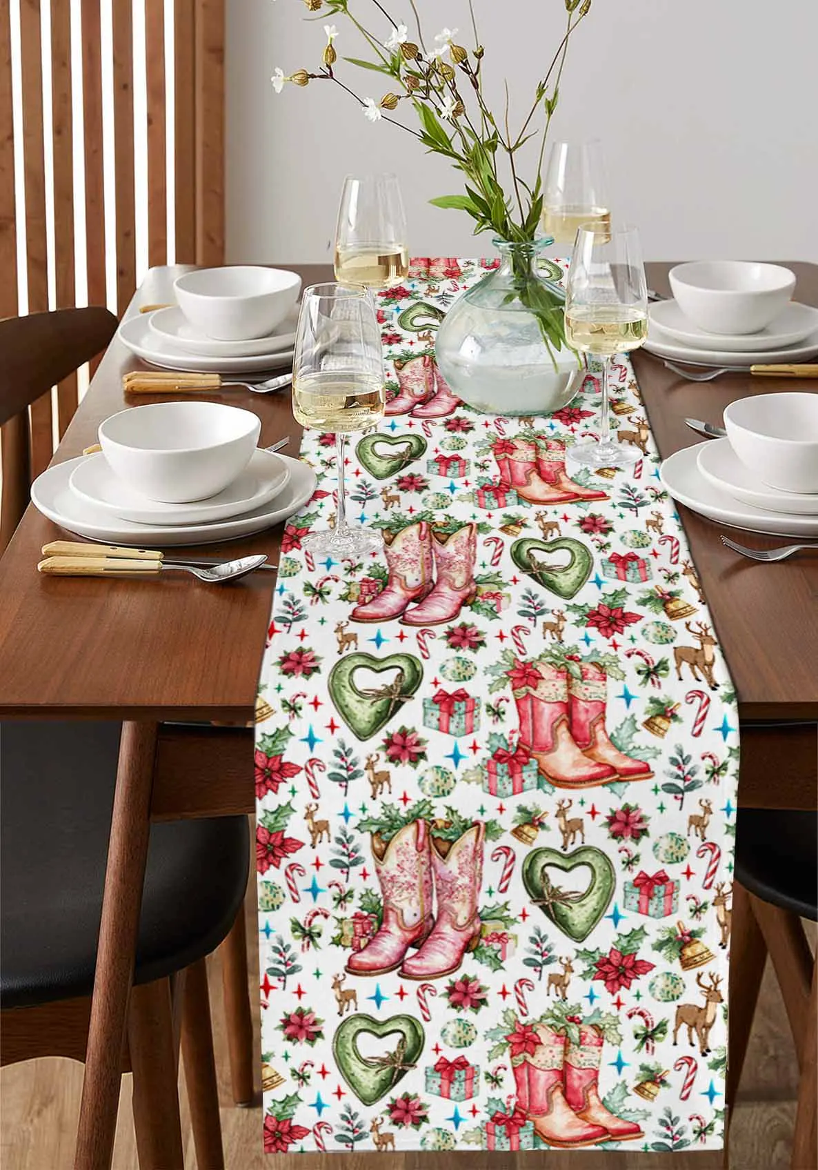 Christmas Winter Boots Plant Gift Table Wedding Decor Table Cover Holiday Party Coffee Table Decoration Tablecloth