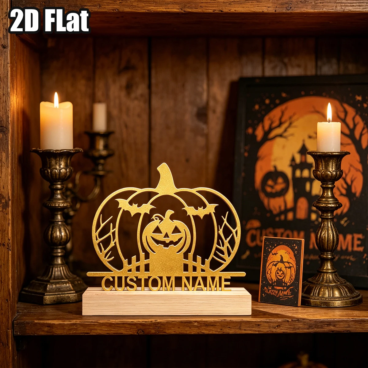 1Pc Custom Exquisite pumpkin Wooden Base Metal Ornament,Home Room Desktop Decor,Ideal Birthday Wedding Halloween Festive Gift