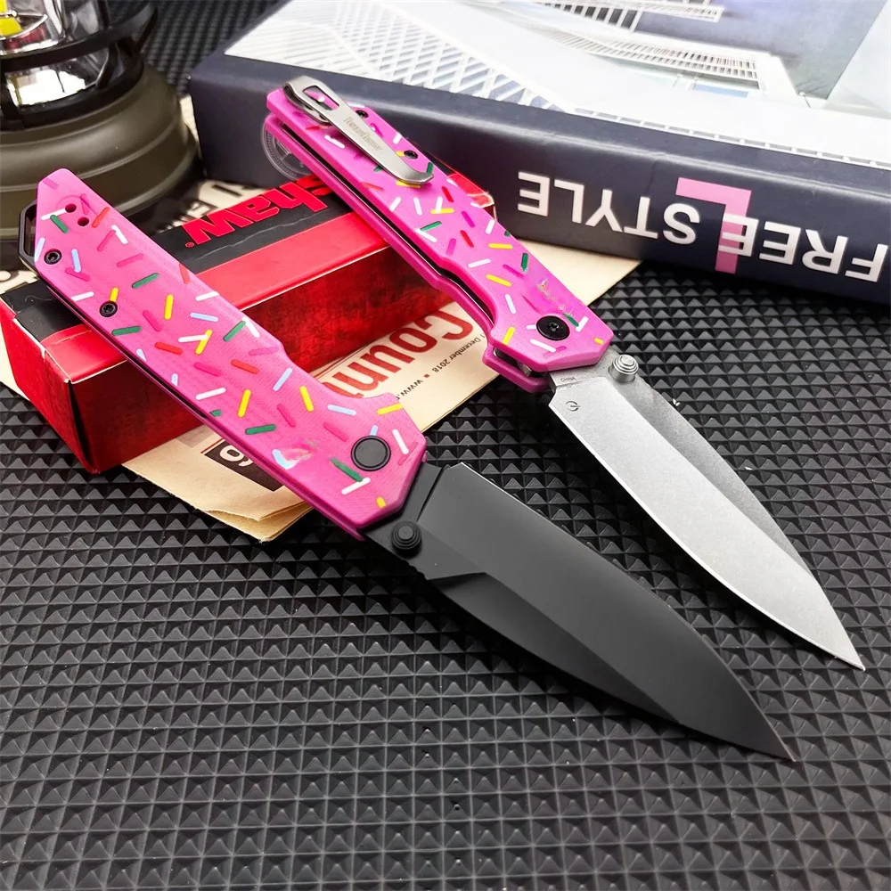 

KS 2038 High Quality Donut Warrior Pink Pocket Folding Knife D2 Blade G10 Handles Portable Outdoor Hunting Bailout Tactical