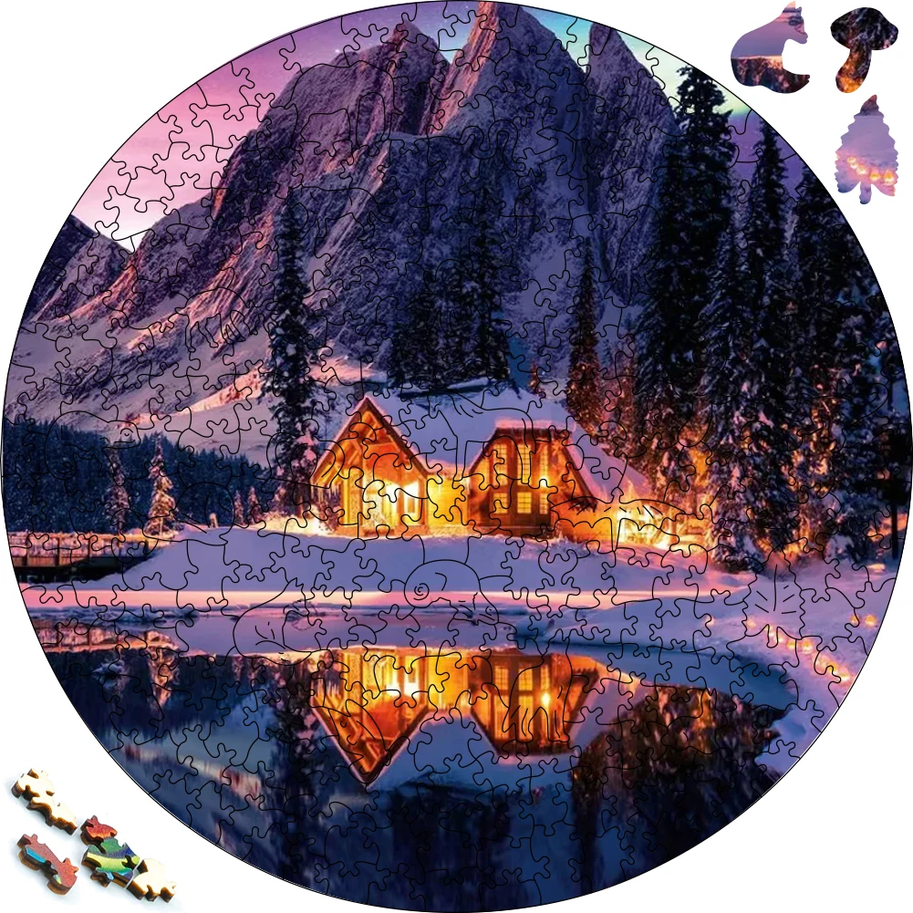 Scenery Wooden Jigsaw Puzzle House Snow Mountain Evening wood Puzzles Games Irregular Shape Puzzle For Friend Christmas Present