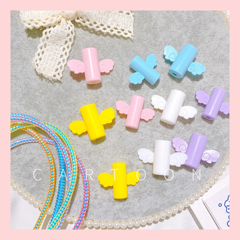 Cute Angel Wings USB Charging Cable Protector Kawaii Data Line Earphone Wire Cable Winder for iphone Office Desk Organizer