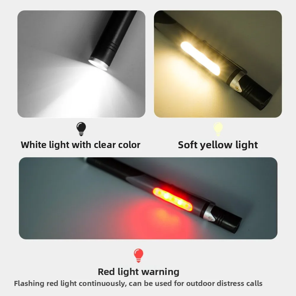 ضوء قلم LED صغير محمول - ضوء عمل قابل لإعادة الشحن عبر USB 3 مصادر مصباح يدوي على شكل قلم شعلة ساطعة للمنزل/العمل/الخارجي