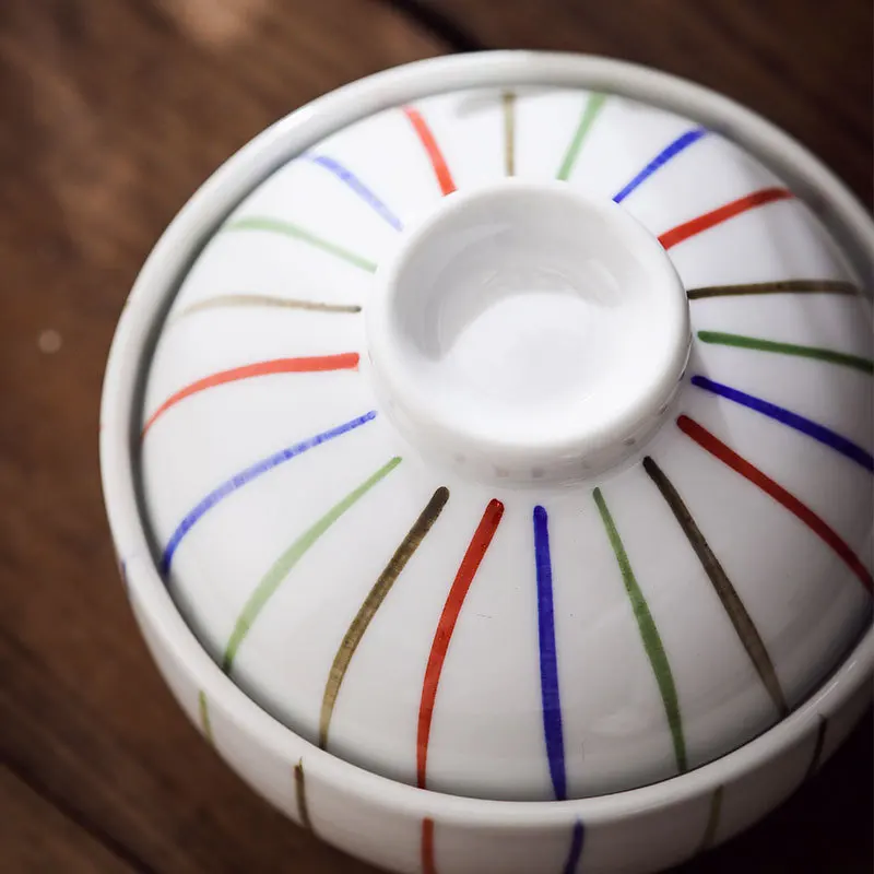 Hand Painted Ceramic Steamer Bowl with Lid Japanese Style Under Glaze Color Stew Pot for Egg Custard Bird Nest Soup