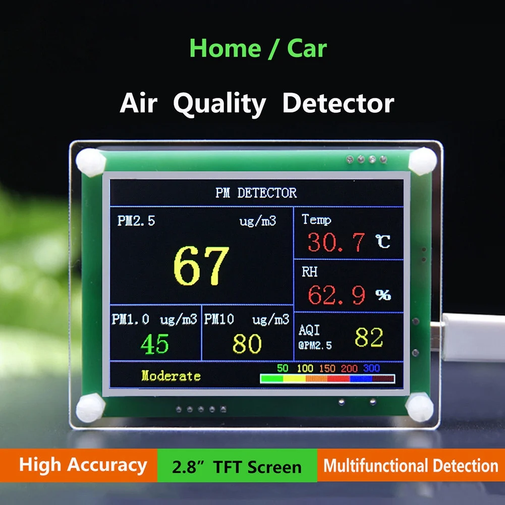 2.8 นิ้ว Rate รถดิจิตอล PM2.5 Air คุณภาพเครื่องตรวจจับ Meter Home Gas Monitor อุณหภูมิและความชื้นเครื่องตรวจจับ