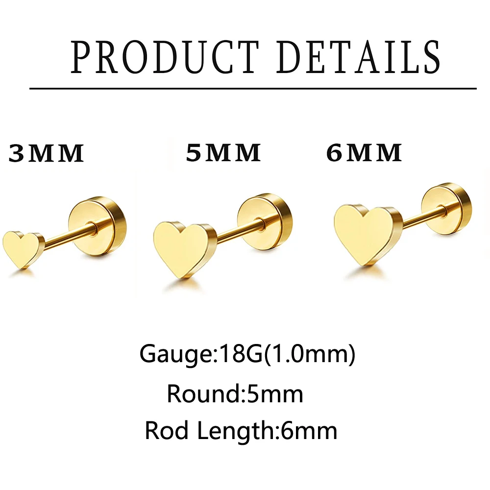 2 قطعة الحب القلب أقراط مستديرة للنساء الأذن ثقب الفولاذ المقاوم للصدأ بار الزنمة الغضروف القرط اللولب لطيف مجوهرات