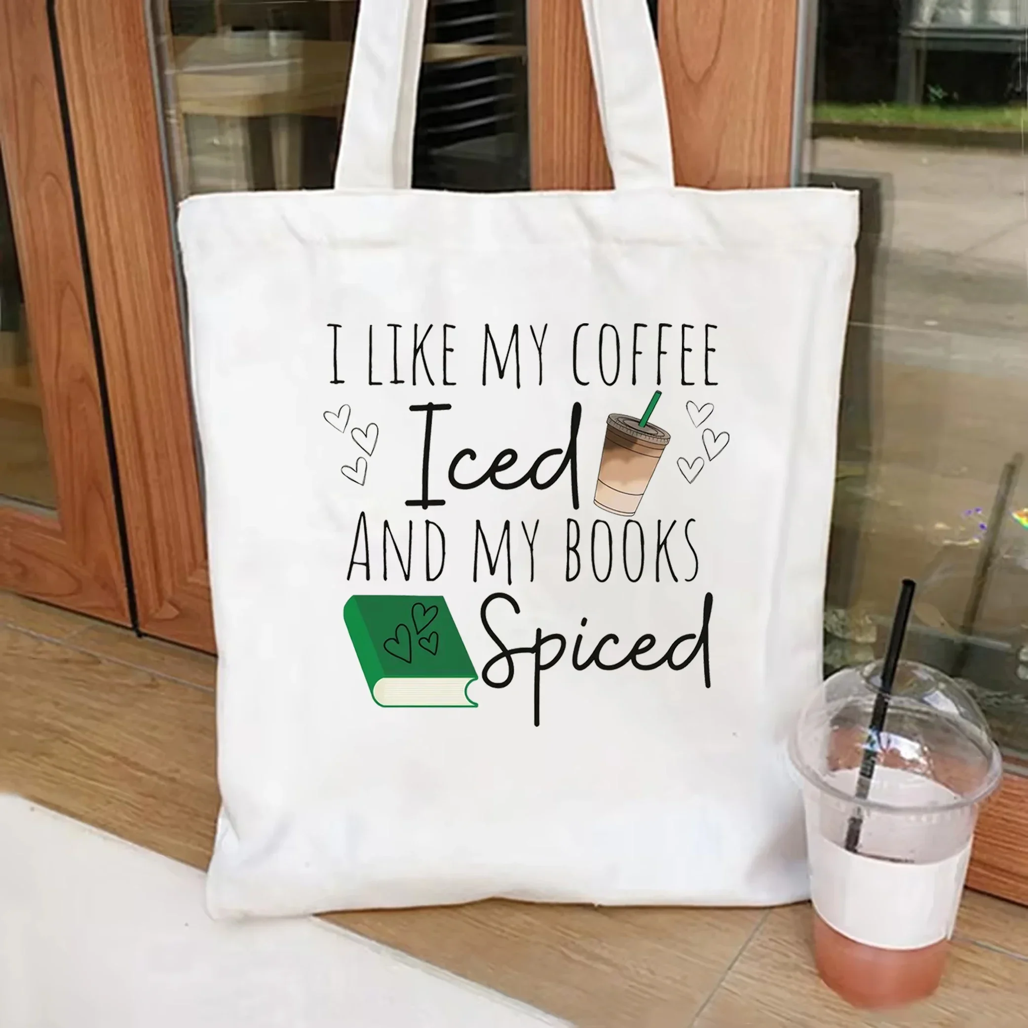 Iced Coffee and Spicy Books Shoulder Bag Book lover tote bag Bookworm Gift Book Girl Coffee and Books tote bag bookish tote bag