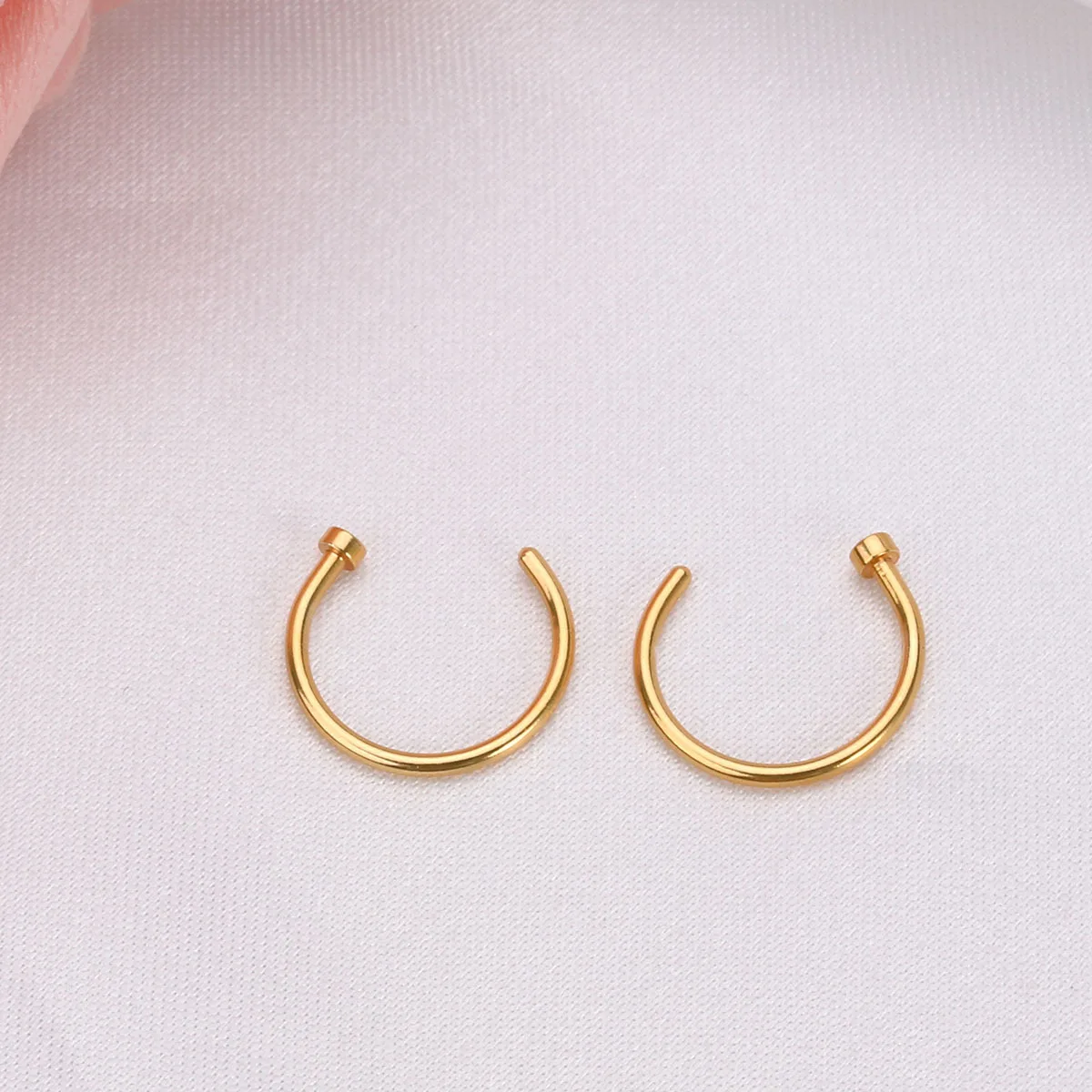 

2 pcs Surgical Titanium Steel Open Nose Ring C-Shaped Hoop High Polish Non-Toxic Daily Wear Body Piercing Jewelry For Men Women