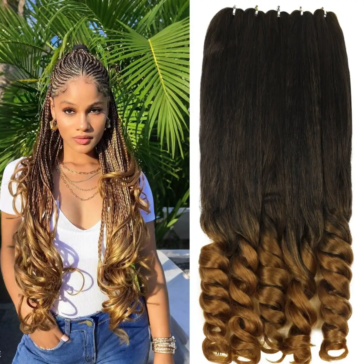 Ombre French Boho Curly Synthetic Braiding Hair Pre-Stretched Professional Grade for Crochet Braids Hot Water Setting 5Packs/Lot