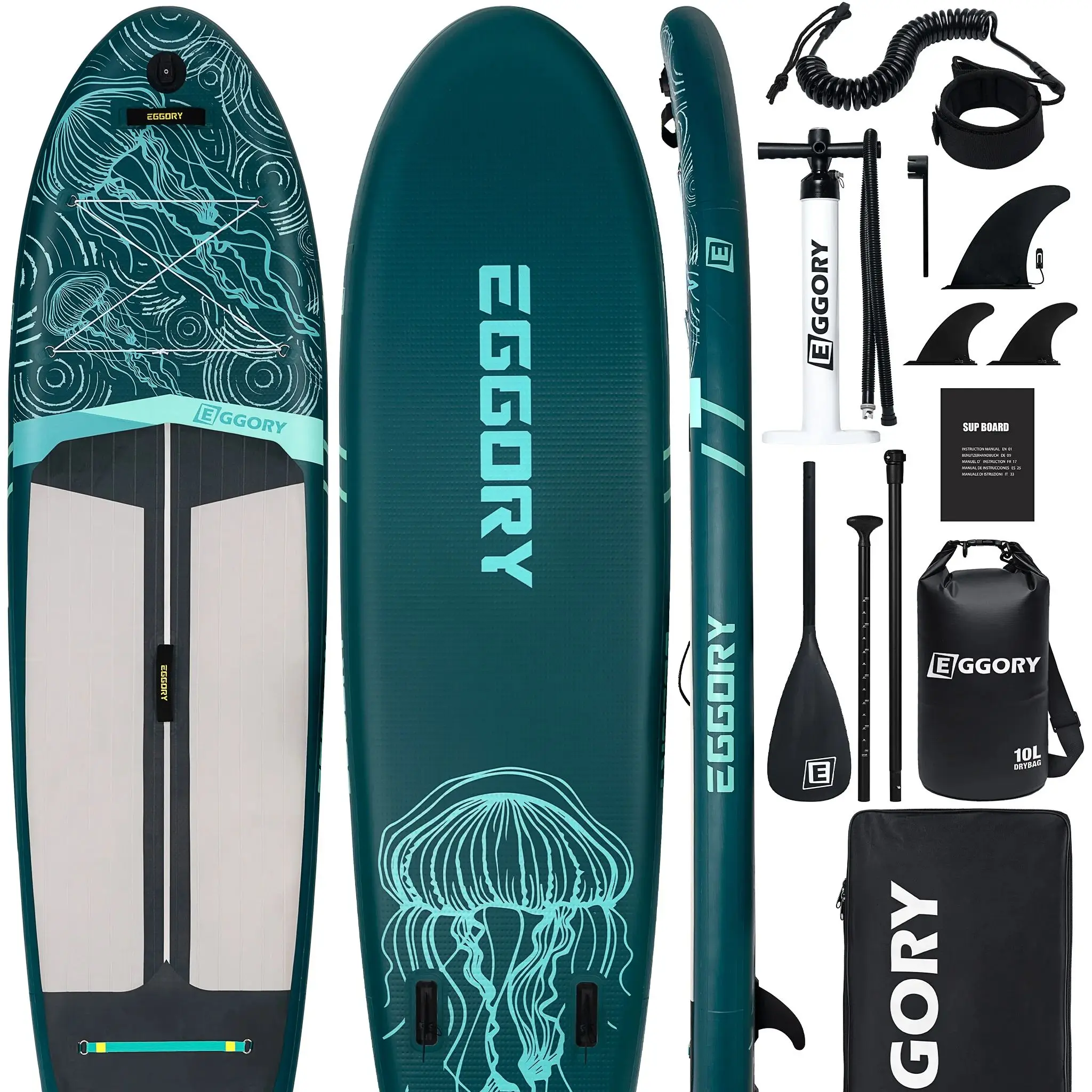 EGGORY 11FT 34 " Extra Breed Opblaasbaar Stand Up Paddle Board Kwallenpatroon Ultra-Stabiel ISUP 10L Droge Tas Volwassenen SUP Board - afbeelding 2