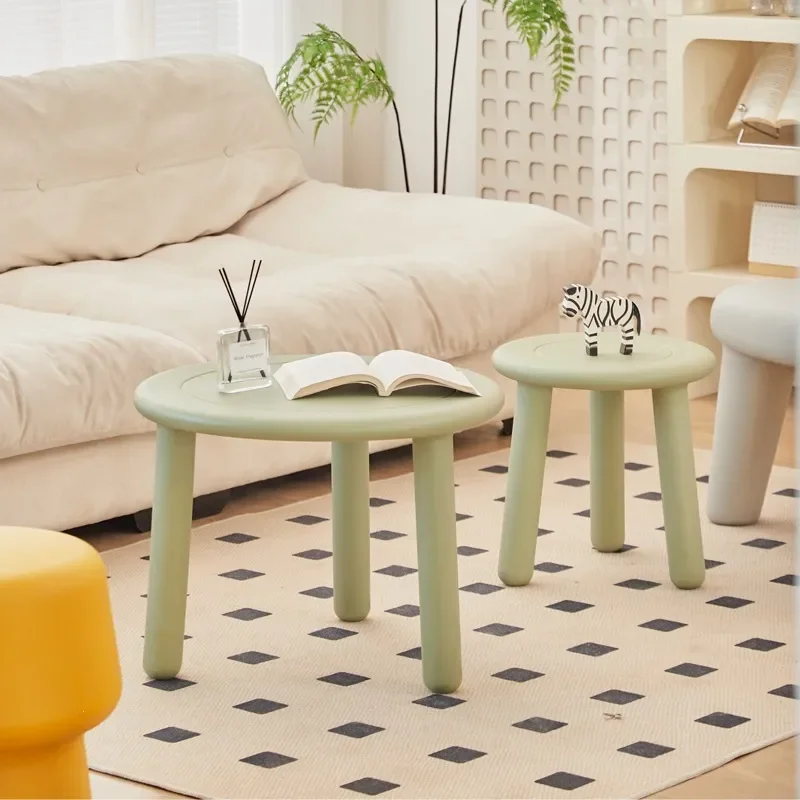 Modern Plastic Round Side Table for Kids Living Room Balcony Outdoor Use Compact Creative Coffee Desk Simple Design