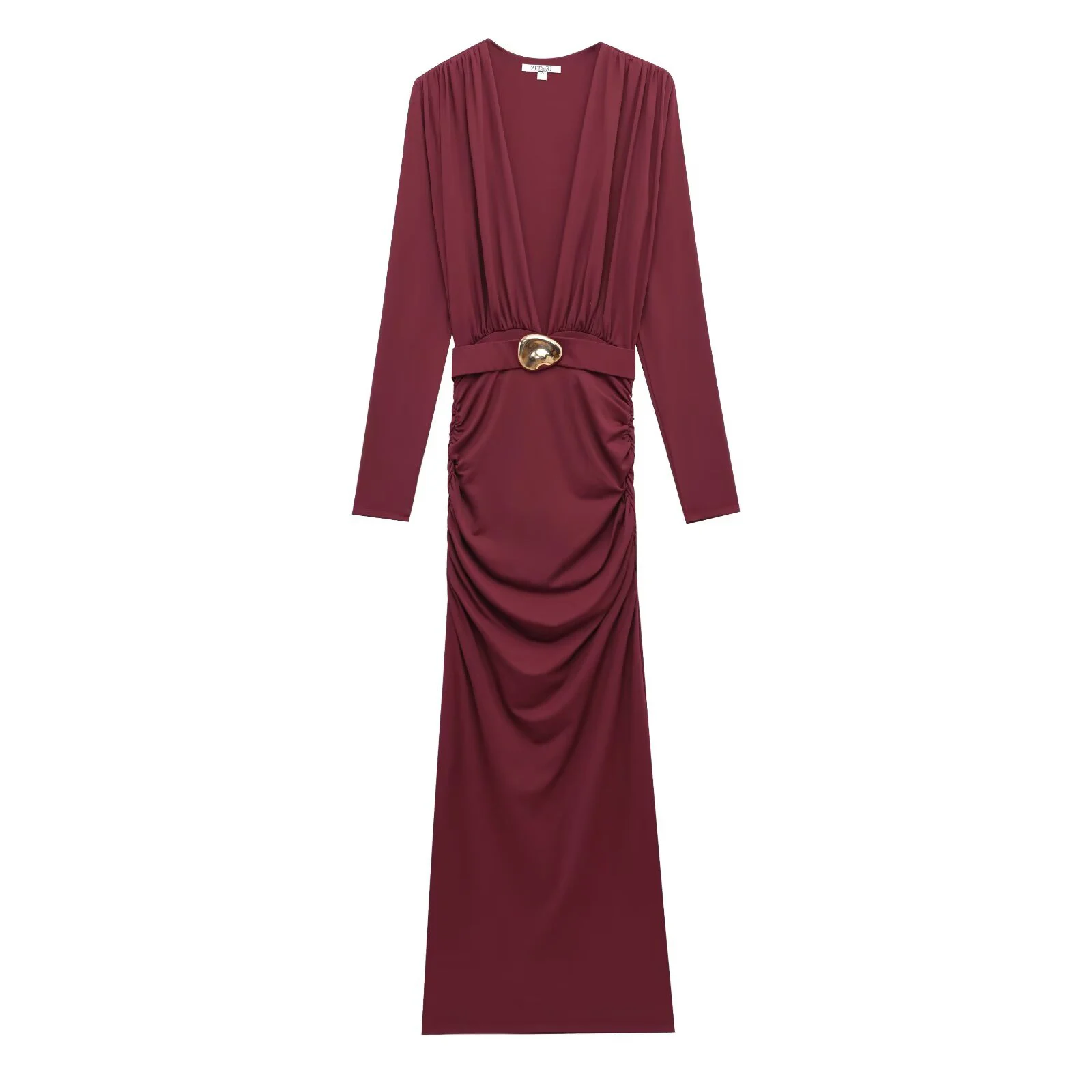 

Spring Women's French Evening Dress With Pleated Embellished Waistband Long Sleeved V-neck And Elegant Dress