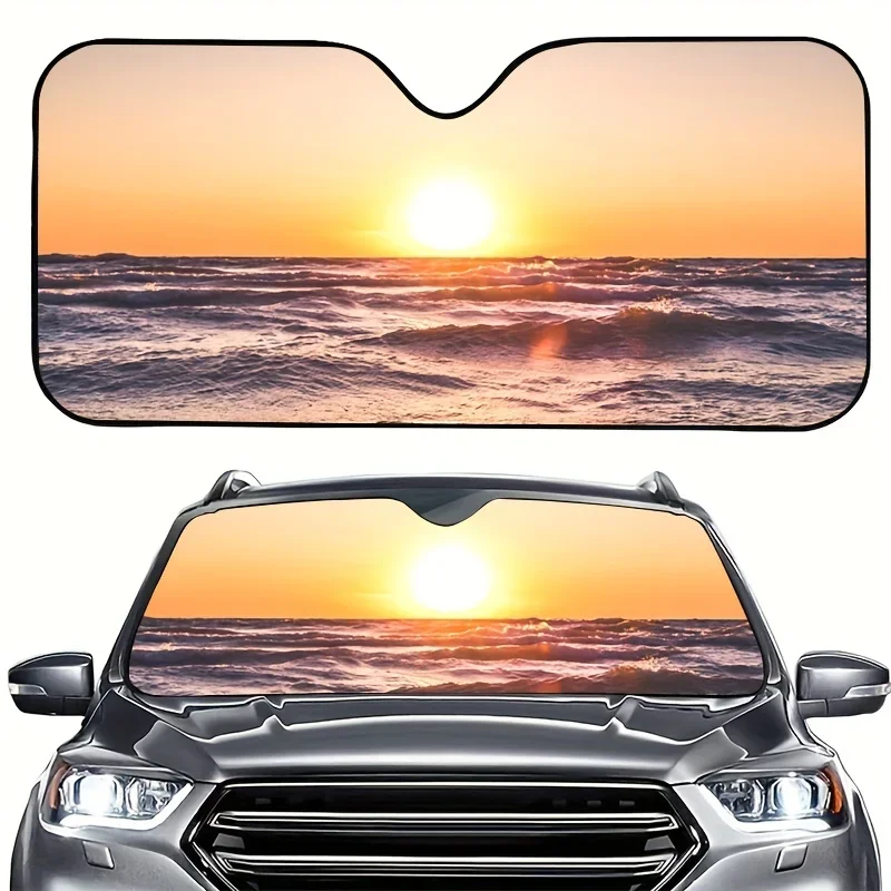 1 Pc Seaside Sunset Scenery Windshield Sunshade For Car SUV Sedan Van RV Universal Sunshade For Car Windshield Folding Blocks