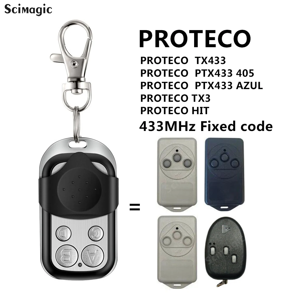 PROTECO ANGIE 차고 리모컨, 고정 코드 게이트 오프너, 명령 송신기 키체인, 433.92MHz