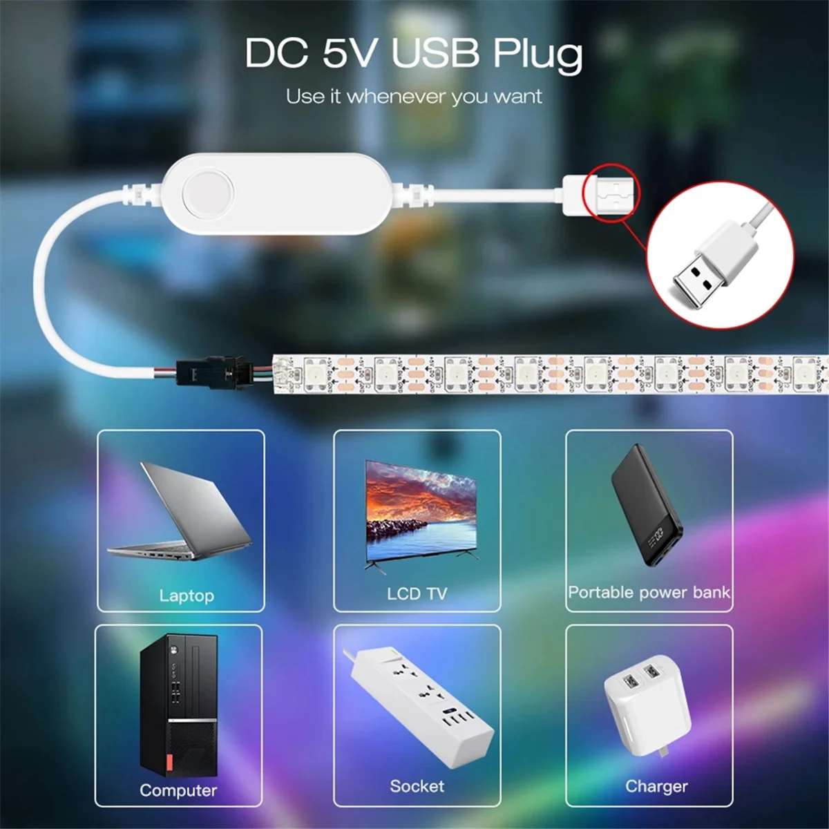 A14M  WLED ESP32 Mini LED Strip Controller RGB IC Digital with Mic Mode DC5V USB Dynamic WS2811 WS2812/B