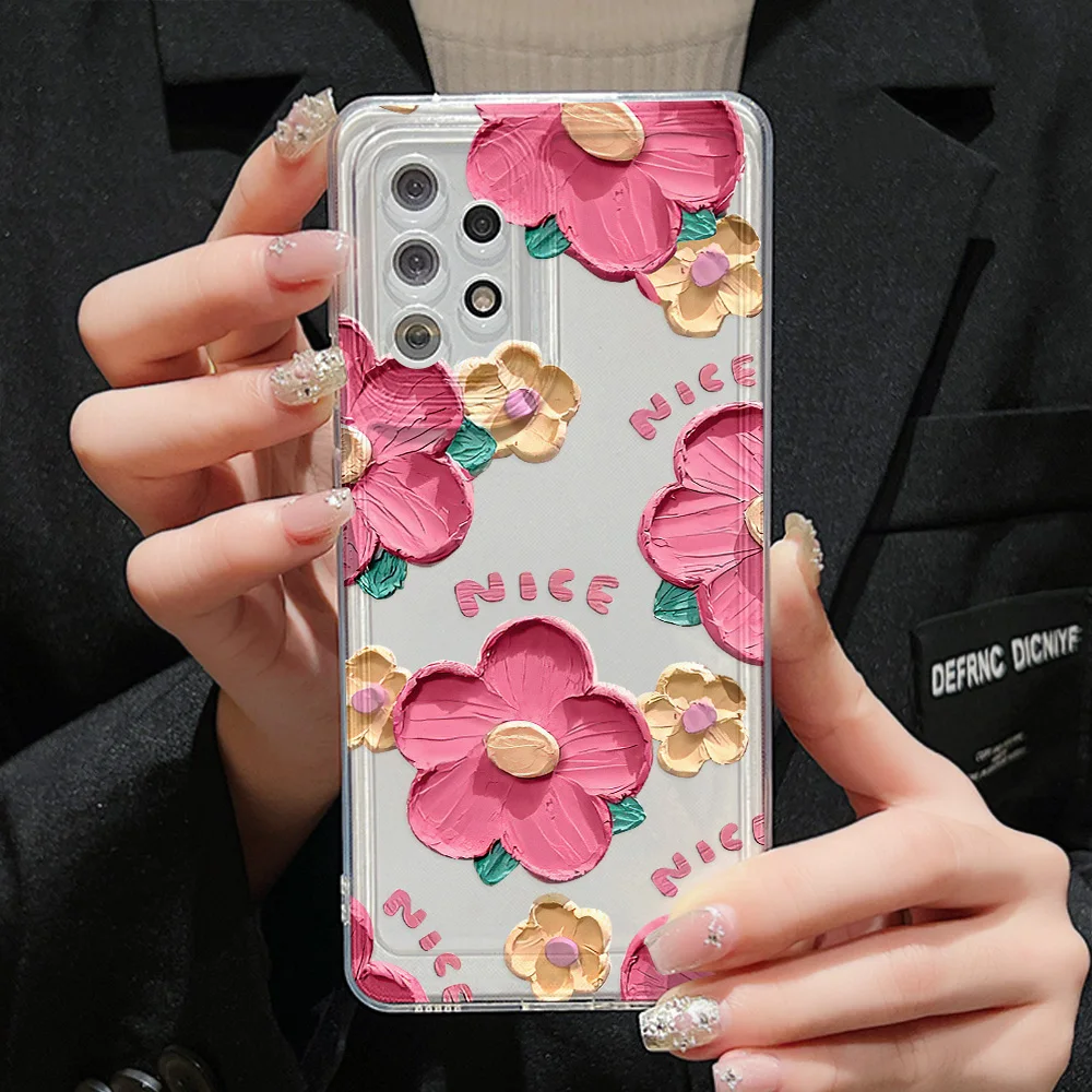 Rosa blume klar fall für samsung a55 a54 5g a53 a52s 5g a33 a13 a34 a35 s24 ultra s23 s22 s21 s20 fe s10 plus weiche tpu abdeckung