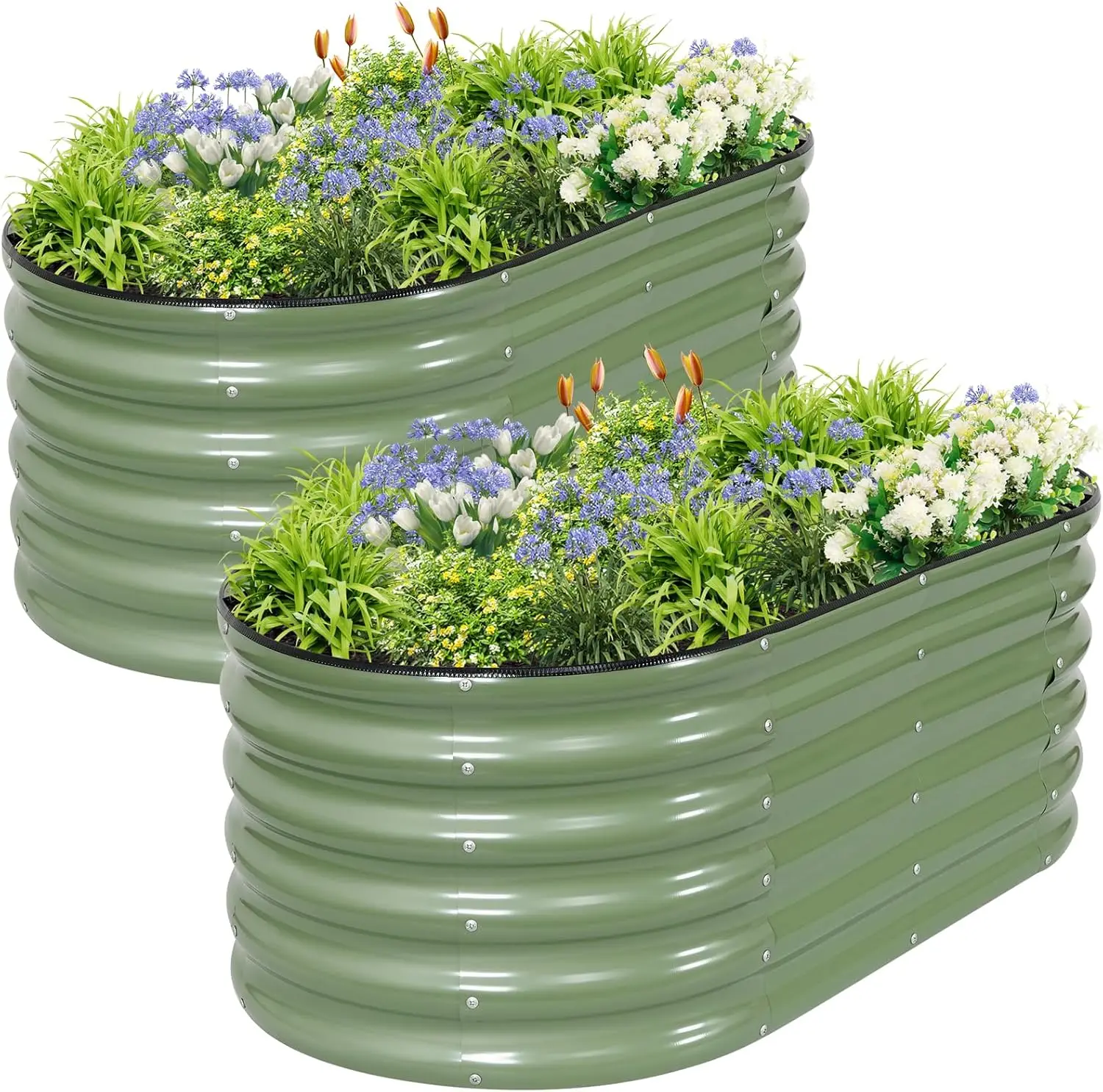 Galvanized Raised Garden Bed Outdoor- 2 Pcs Raised Beds for Gardening| Metal Planter Box, Steel Raised Garden Bed Kit with Gloves for Vegetables, Flower, Herbs (4x2x1.4FT, Green)