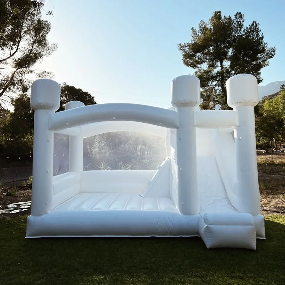 Free shipping Giant White Bounce House Inflatable Bouncy Castle with Slide full PVC Jump House for kids Birthday, Party, Wedding