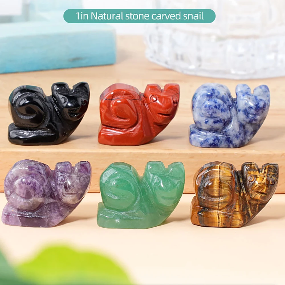 

1in Natural Stone Carved Snail Statue Animal Shape Figurine Healing Crystals Handcarved Gemstone Home Office Decor Ornament Gift