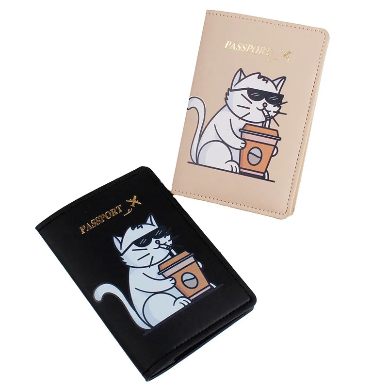 Fashion Cute Cat Print Passport Cover Hot Stamping World Map Women Men Travel Wedding Passport Cover Holder Fashion Wedding Gift