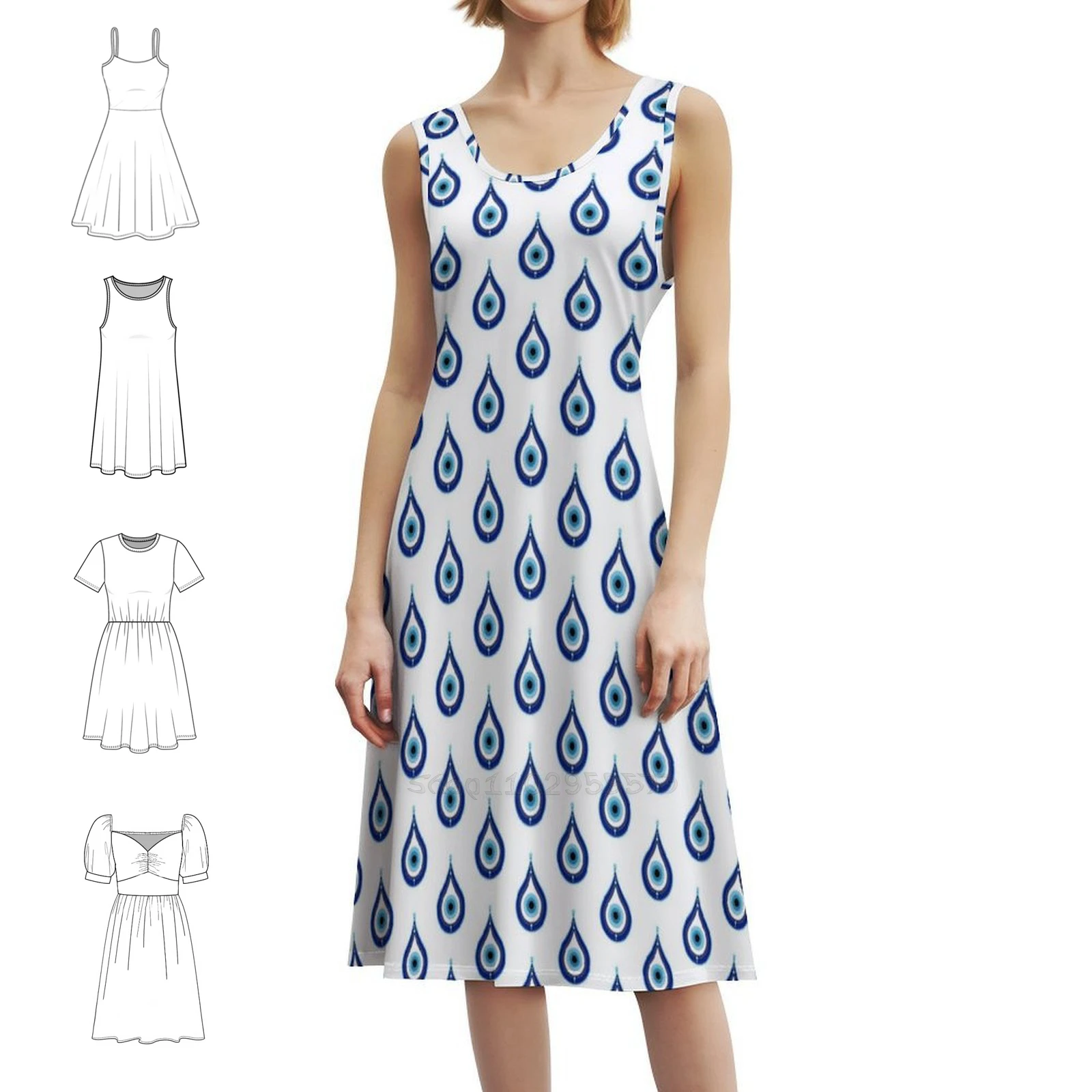 

Винтажное богемное платье Nazar Boncuk с амулетом и пышными рукавами или варианты без рукавов для женщин, платье Anne Mathiasz Nazar Boncuk BoncuU