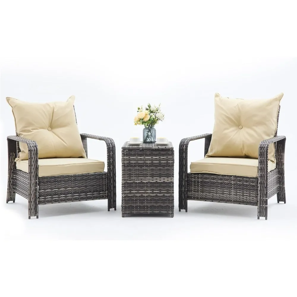 

3 Pieces Patio Furniture Set, Large Outdoor Conversation Sets PE Rattan Wicker Oversized Sofa Chairs With Tufted Cushions A