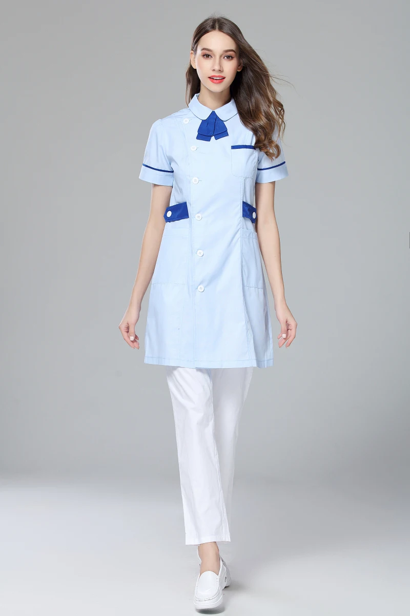 Women's Front Button Opening Neck Butterfly Beauty Salon Nursing Uniform Chemist's Shop Clinic Short Sleeve Working Top Wear