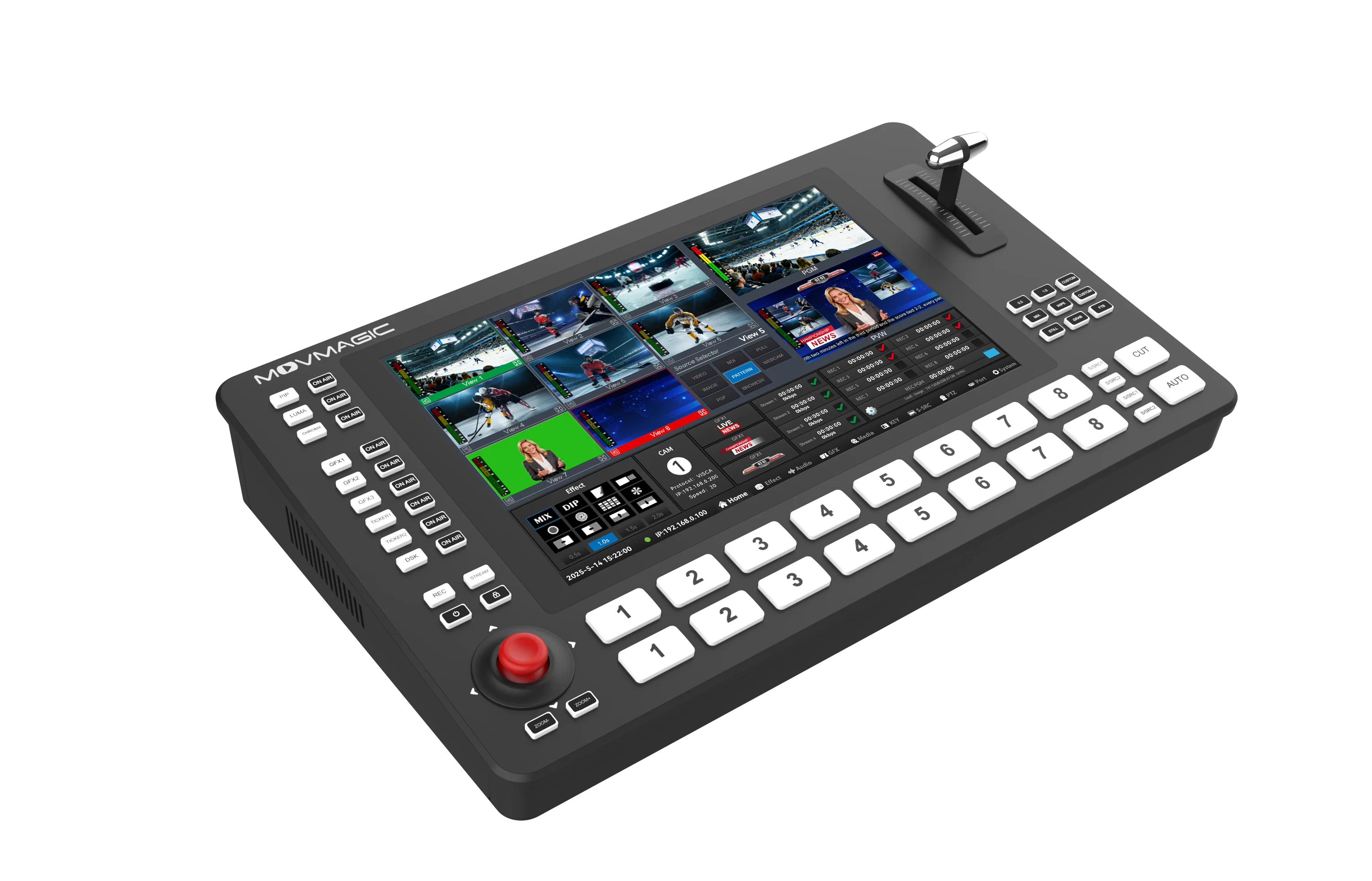 Portable 5-Input 8-Ch 3-Aux Wear Resistant HD Video Mixer Metal LAN Control Transition Effects Live Events Movmagic PTZ Camera
