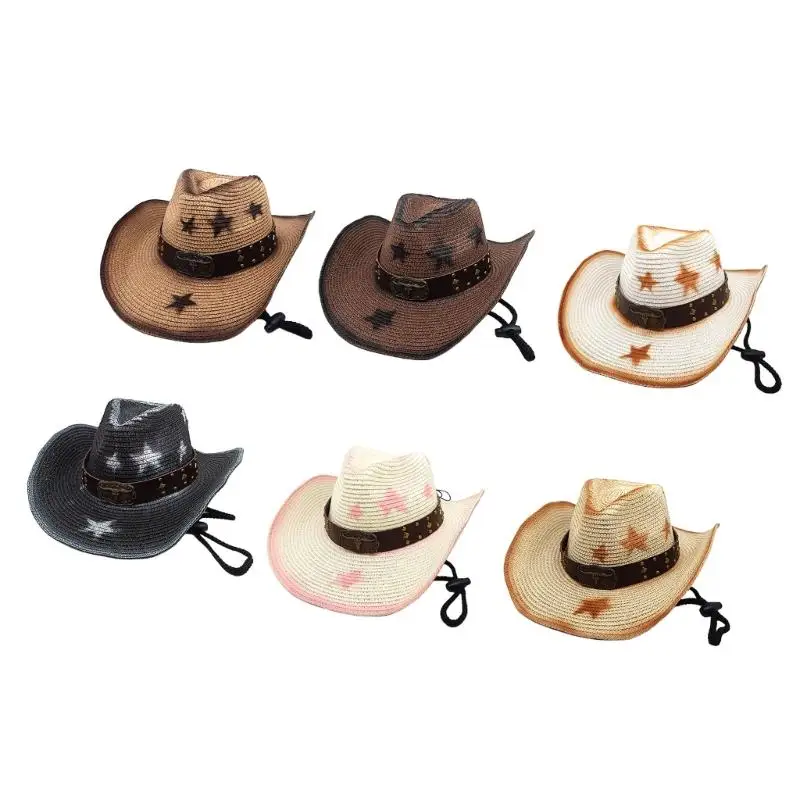 

31BB Western Sun Hat with Adjustable Band Wide Border Protecting Hat Unisex Sun Hat for Travel and Parties