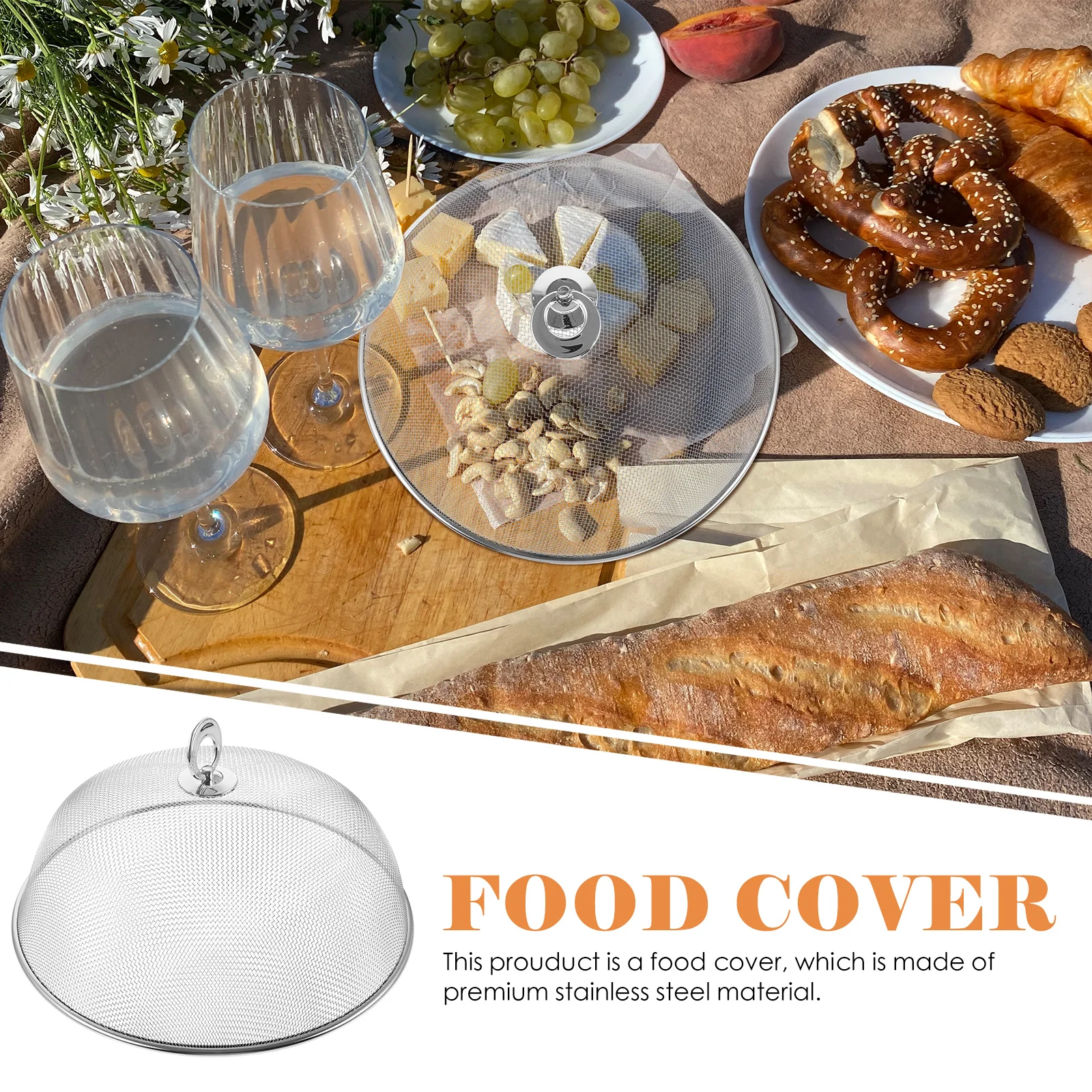 

Stainless Steel Food Cover 28Cm Foldable Silver For Home Barbecues Picnics Camping Protects From Mosquitoes Flies Dinner Cover