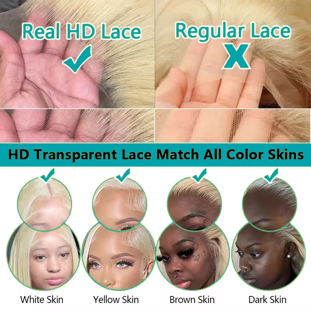 250 Density 13x6 HD Lace Frontal Wig 36 38 Inch 613 Blonde Body Wave 100% Human Hair Wigs Colored Human Hair Wigs Brazilian For Women