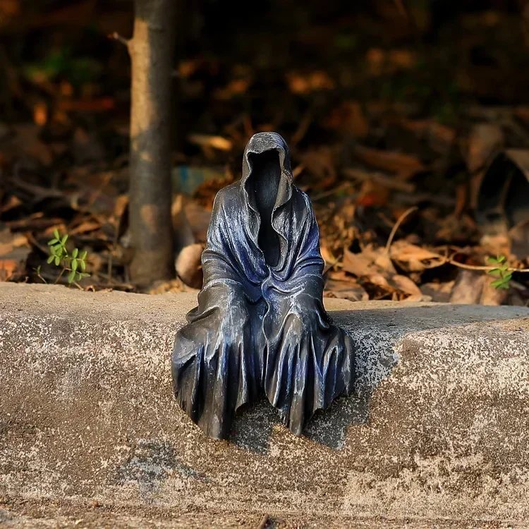 Gothic Dark Kersulu Demon Black robed Friar Statue Satan Sculpture Retro Home Decoration Demon Resin Statue Halloween Decoration