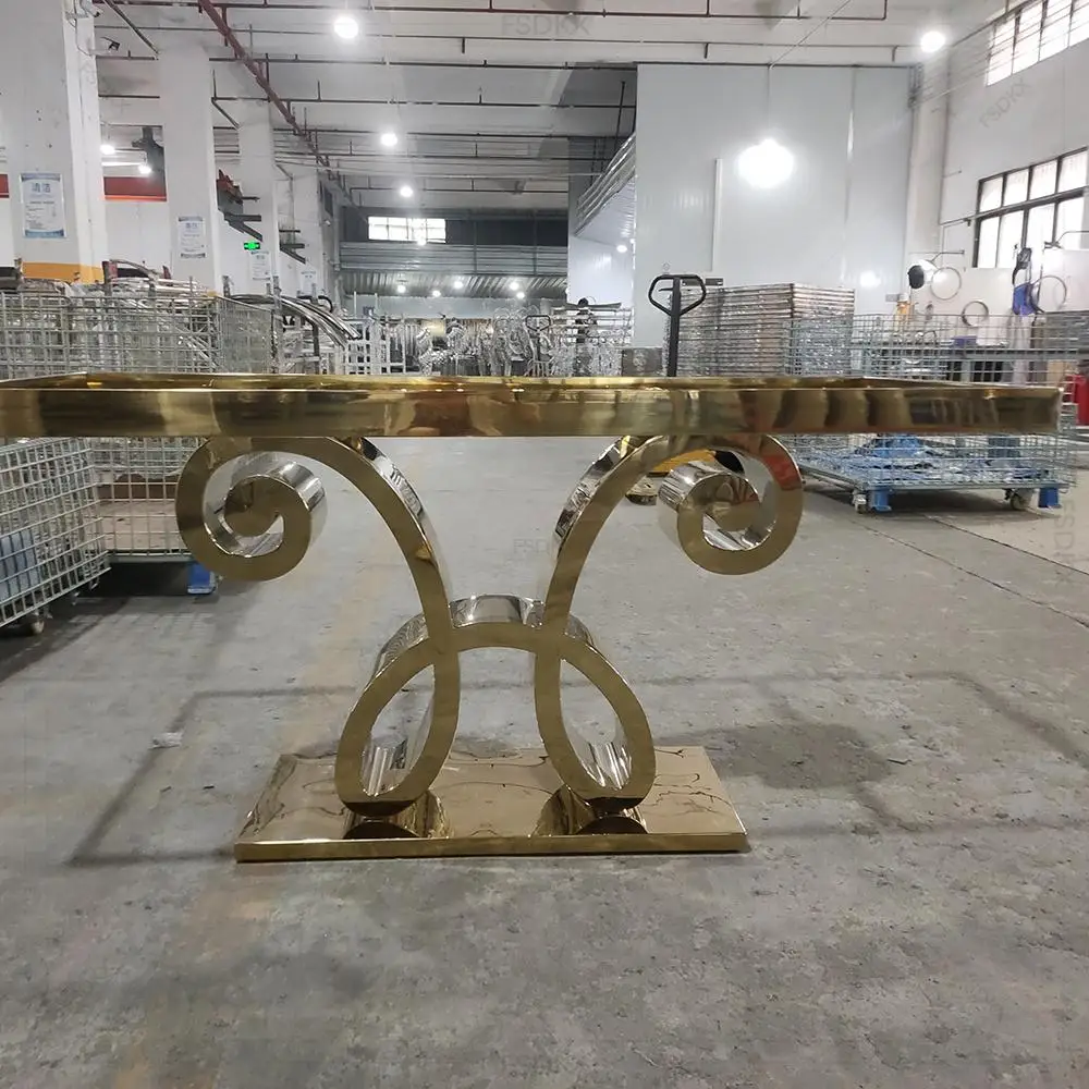 

Modern Wedding Glass Top Table Decoration Dinning Gold Rectangleur Table Set