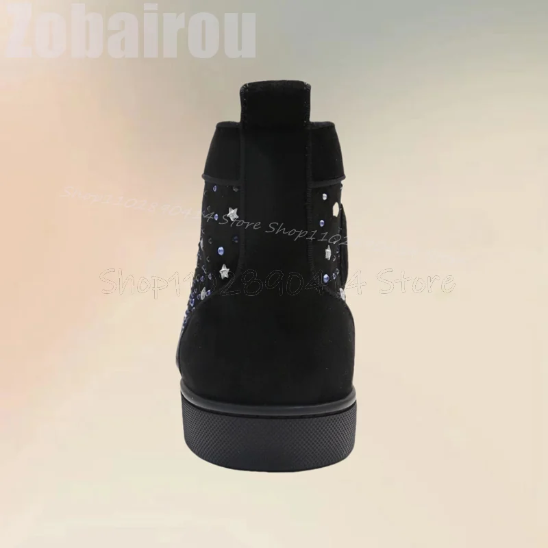 Zapatillas de deporte con diamantes de imitación para hombre, zapatos de lujo hechos a mano, con cordones cruzados, informales, para fiesta y banquete, color negro