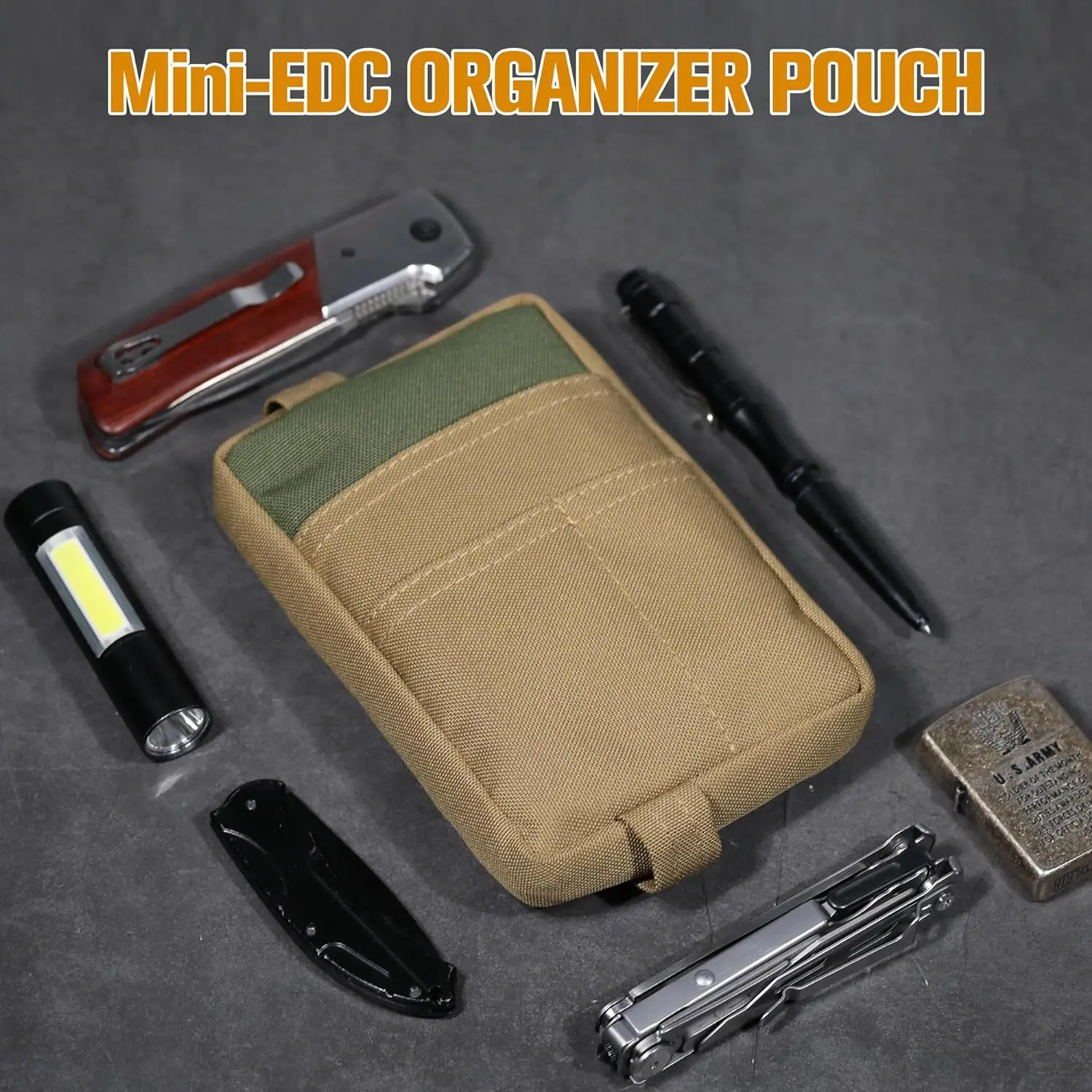 EDC Pocket Organizer for Men Small EDC Pocket Utility Pouch Flashlight Molle Knife Zipper Waist Bag Pouch for Outdoor Activities