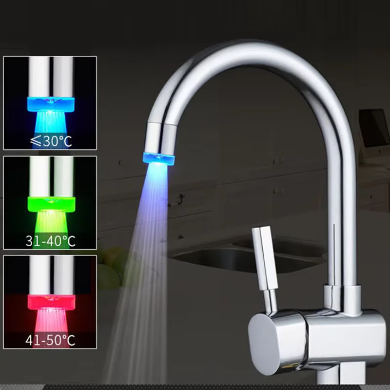 Empfindliche 3-Farbe Licht-up Wasserhahn Küche LED Temperatur Wasserhähne Glow Wasser Sparende Wasserhahn Licht Belüfter Wasserhahn Düse für Bad