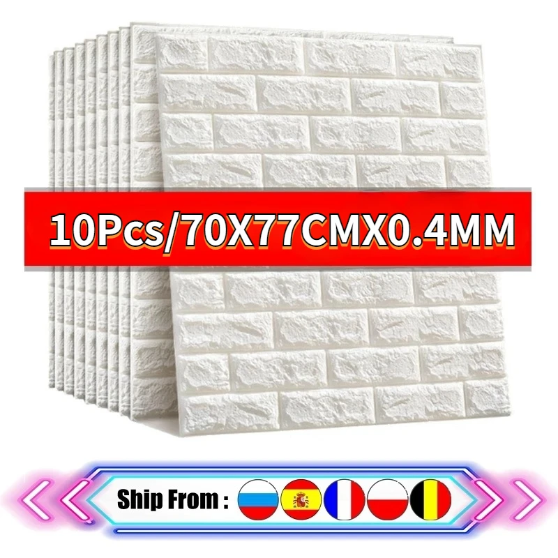 10Pcs 3D Imitation Brick Wall Stickers Waterproof Self-adhesive Wallpaper Home Decor LivingRoom Kitchen Wall Luxury Renovation