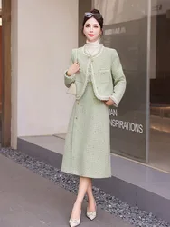 Tweed Jacket Women Autumn Short Coat + Long Skirts Temperament Two-piece Suit Design Sense Graceful Special Female Suits