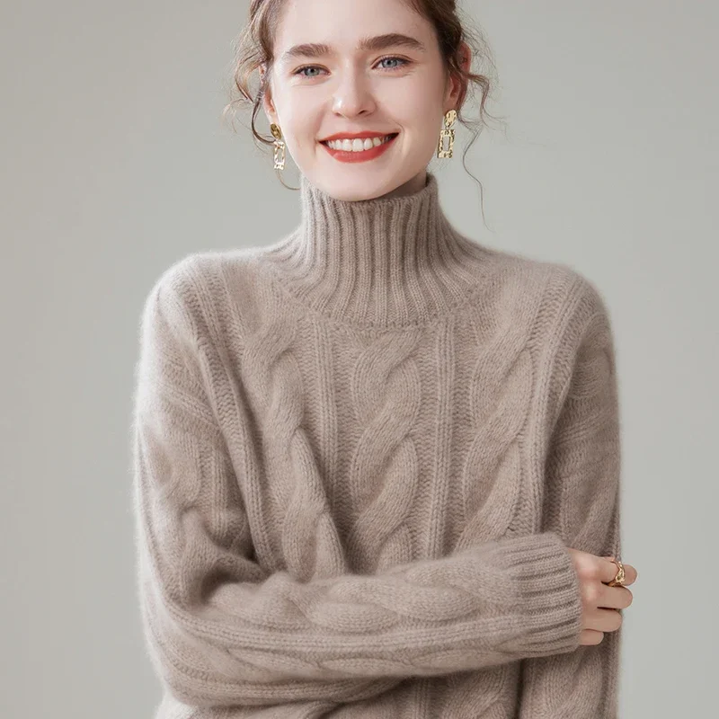 Tailor Sheep Fall Winter New 100% Pure Cashmere Sweater Turtleneck Women\'s Thicken Warm Female Loose Large Size Knit Jumper