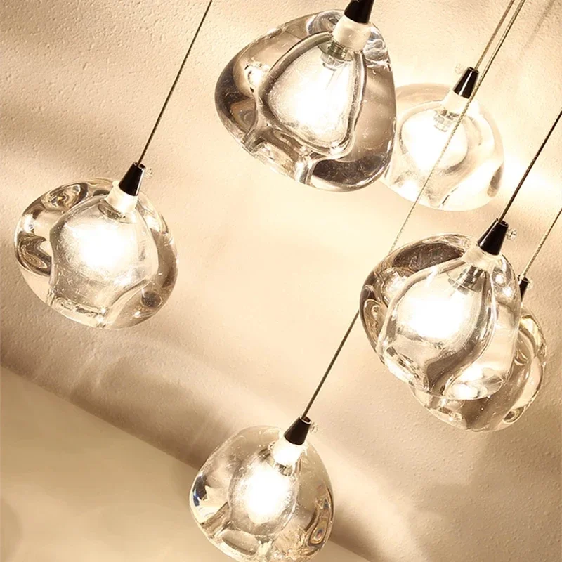 Imagem -05 - Crystal Water Drop Led Chandelier Pingente de Luz Moderna para Escadaria Luxo Nordic Ball Hanging Lamp Indoor Fixture Design