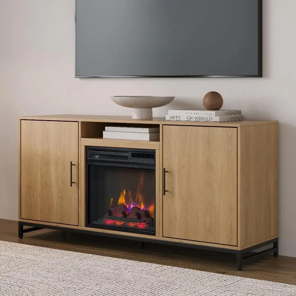 Modern Ember Rochester Electric Fireplace TV Stand in White Oak - Includes 18