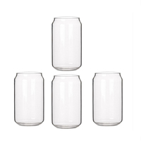4 Pack Can Shape Glass Fashion Water Milk Juice Simple Juice Cup Beer Glass Shake Glass Dessert Cup Cola Mug, 400ML