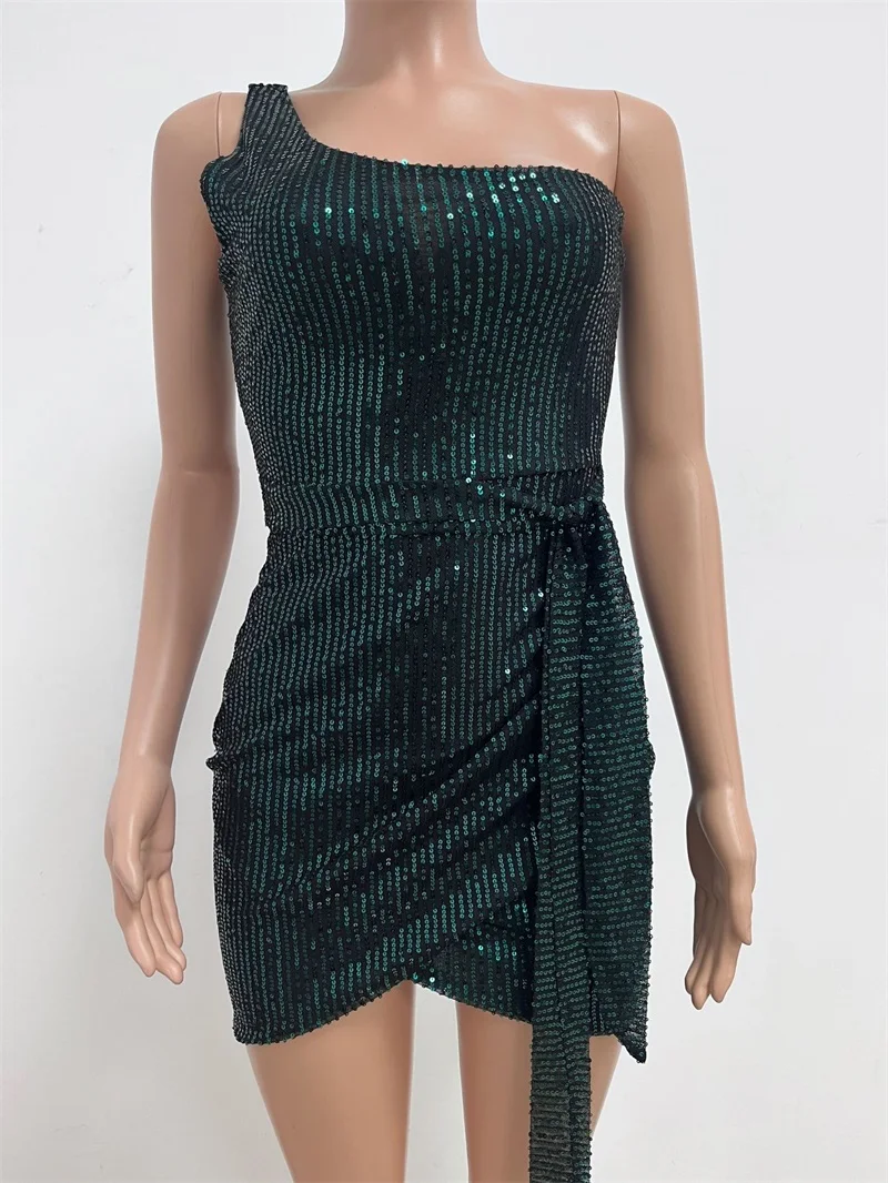 Pailletten Paille tte One-Shoulder Damen kurze Mini Plissee Schnürung Ballkleid mehrere Farben hohe Taille Abendkleid neues Design