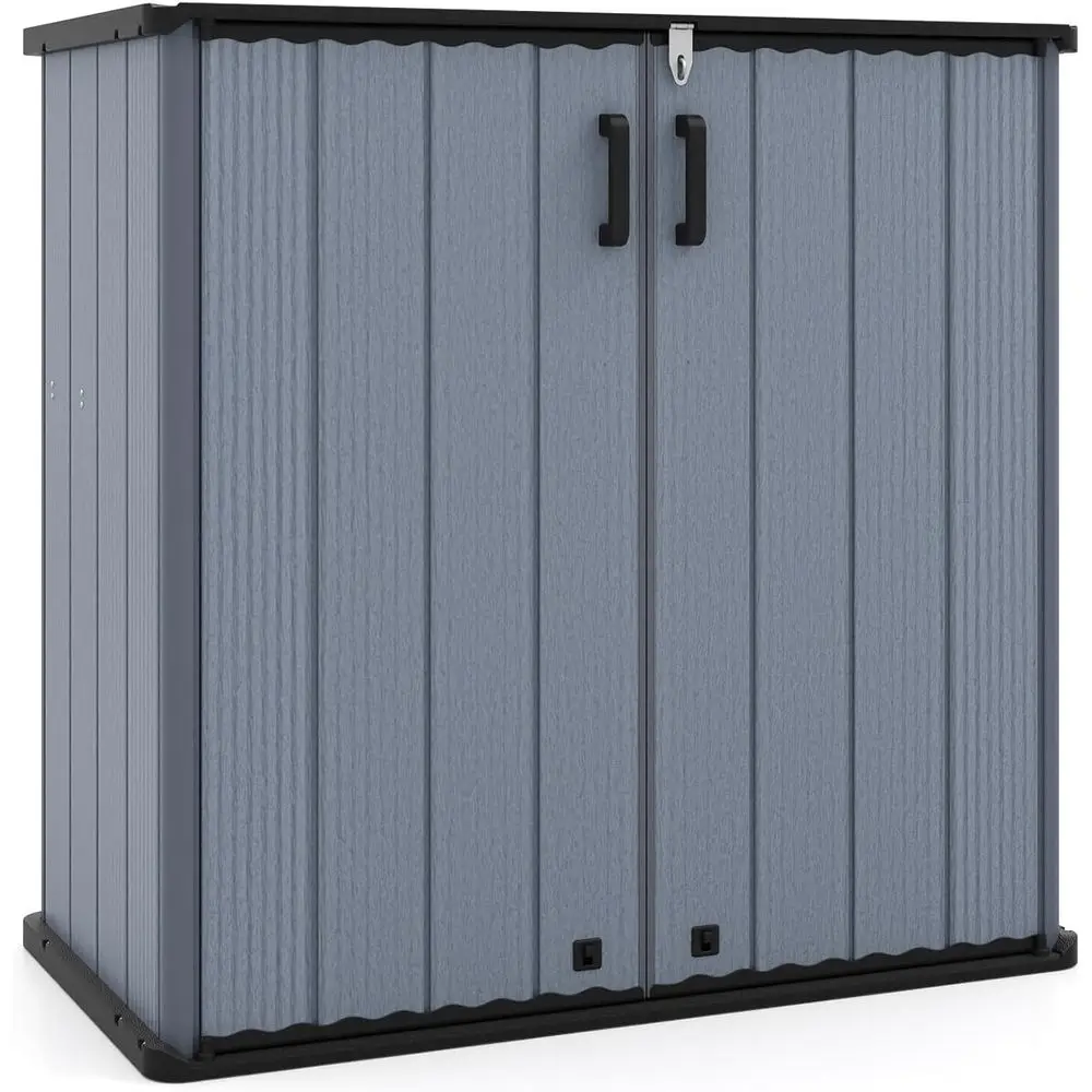 Outdoor Storage Shed, All-Weather Resin Patio Storage Box with Floor, Lockable Door & Removable Shelf, Waterproof Deck Box for G