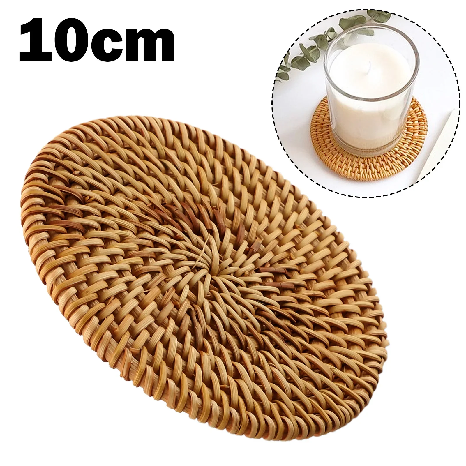 1pc Round Rattan Coasters Natural Rattan Hand Woven Drink Insulation Coasters Kitchen Tea Placemat  Accessories